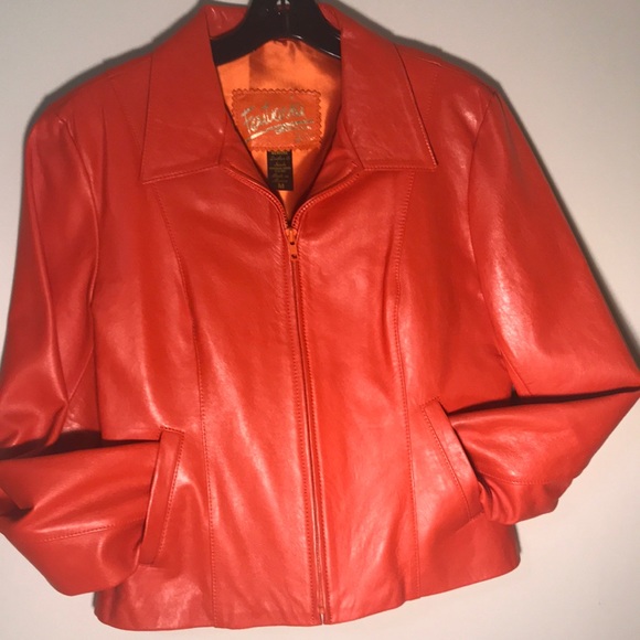 NWOT Beautiful Orange Leather Jacket - Picture 4 of 4
